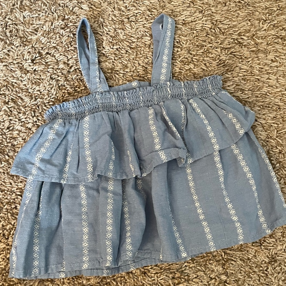 Old Navy Blue Striped Ruffle Tank Top